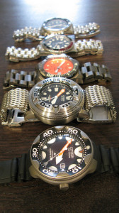A modest collection of diving watches.