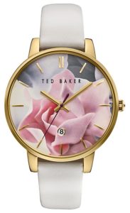 TED BAKER WOMANS PINK ROSE DIAL WHITE LEATHER STRAP