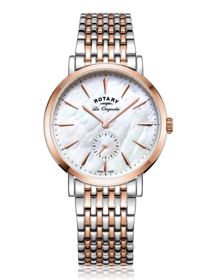 ROTARY WOMANS SWISS MADE WINDSOR TWO TONE MOTHER OF PEARL