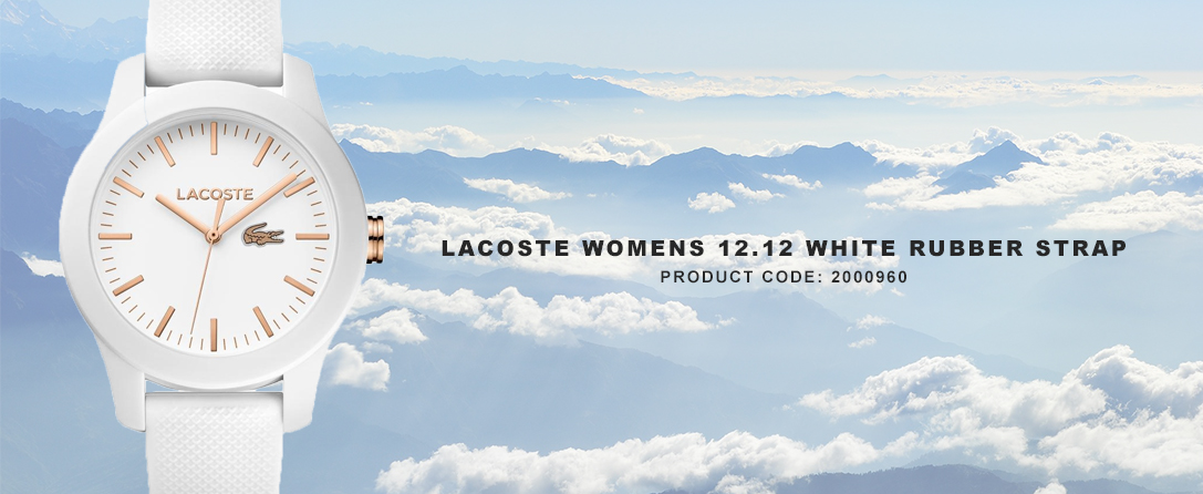 LACOSTE WOMENS 12.12 WHITE RUBBER STRAP WHITE DIAL