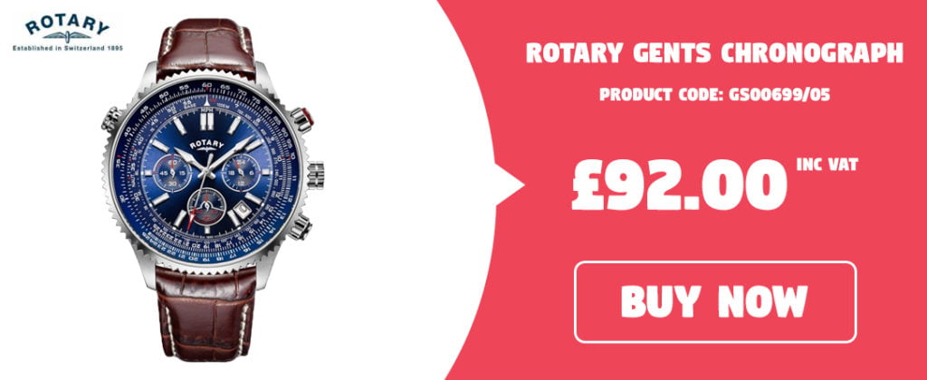 ROTARY GENTS CHRONOGRAPH BLUE DIAL, BROWN LEATHER