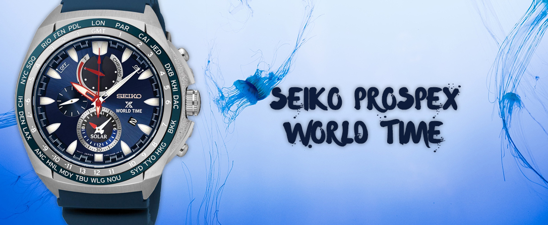 SEIKO PROSPEX WORLD TIME SOLAR POWERED BLUE RUBBER STRAP