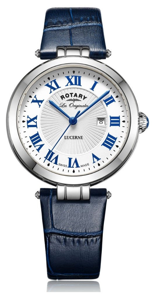 Rotary Womens Lucerne Blue Leather Strap White Dial