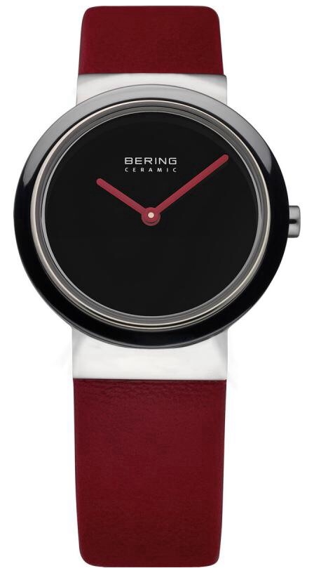 Bering Time Ladies Ceramic Red Calfskin Watch