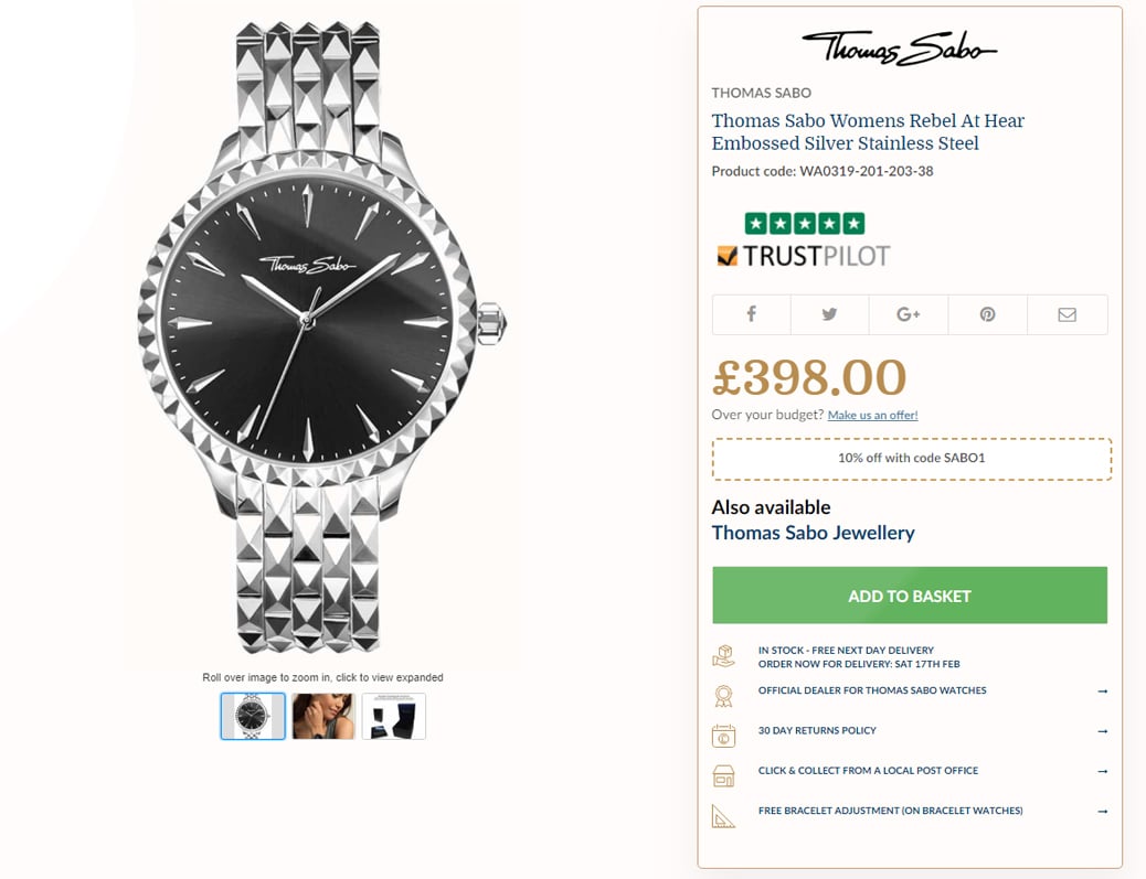 Thomas Sabo Womens Rebel At Hear Embossed Silver Stainless Steel