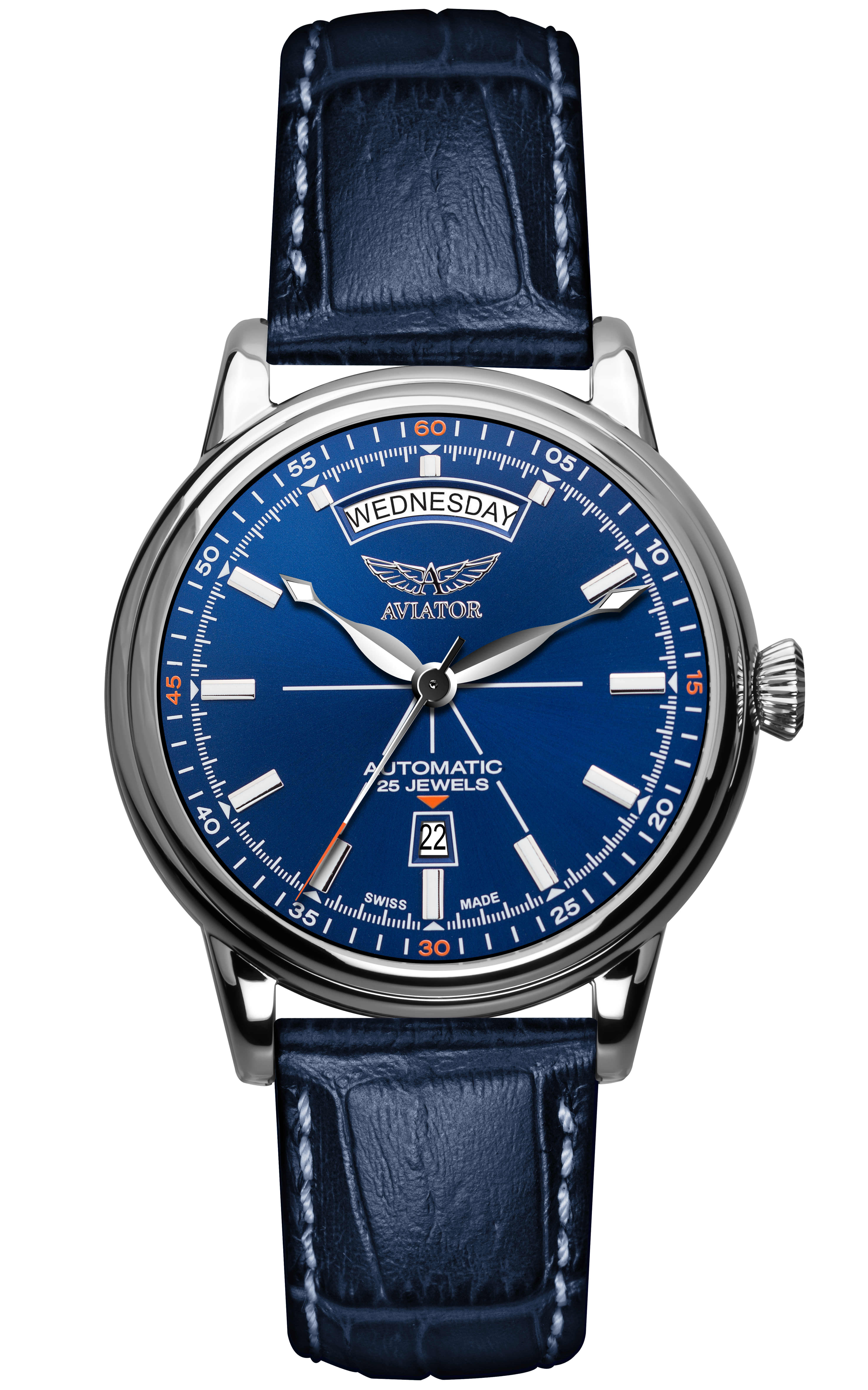 Aviator Mens Douglas Day Date Watch Blue