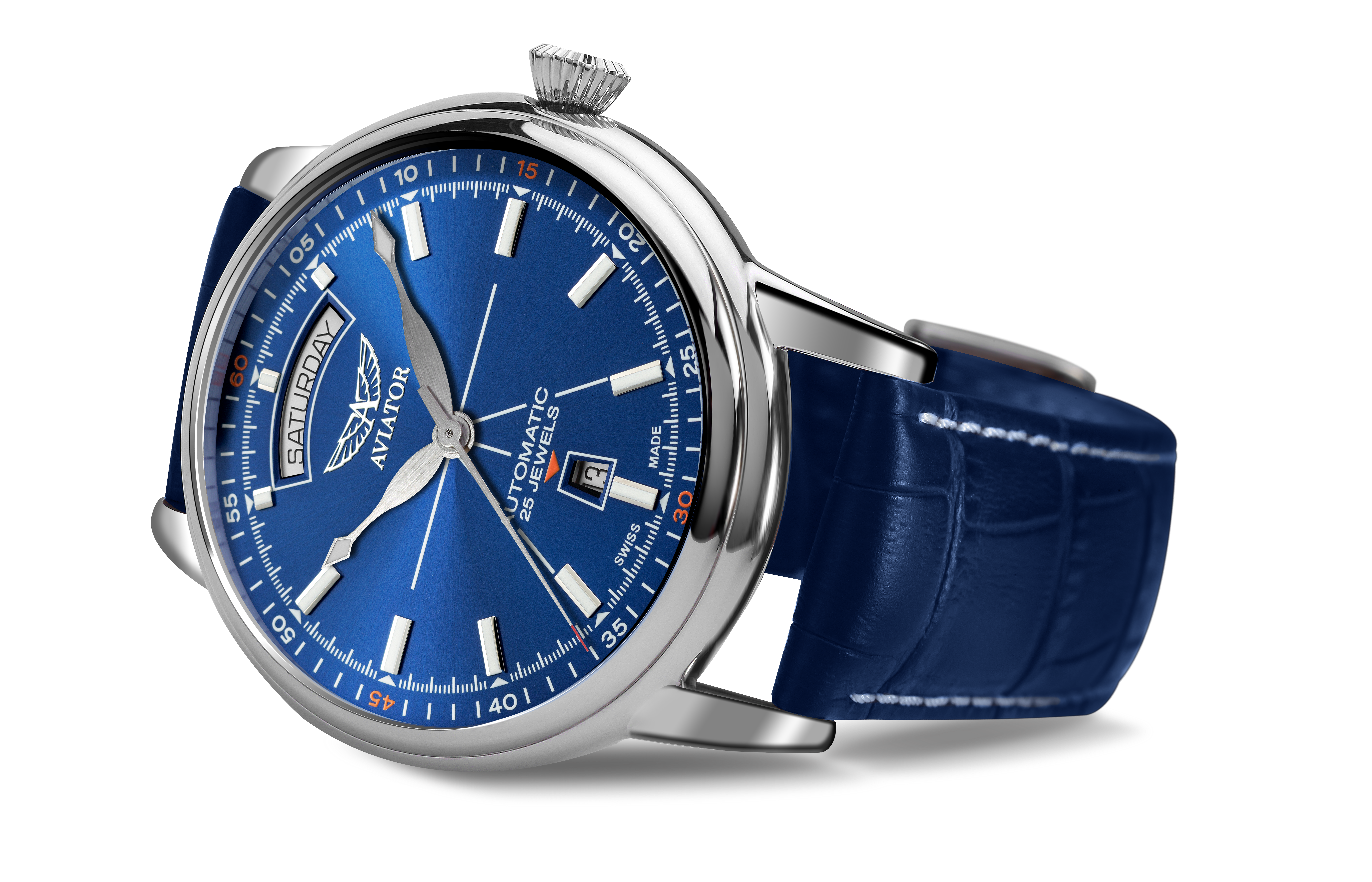 Aviator Mens Douglas Day Date Watch Blue