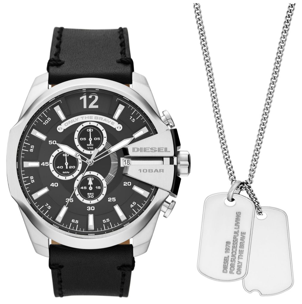 diesel watch and dog tag set
