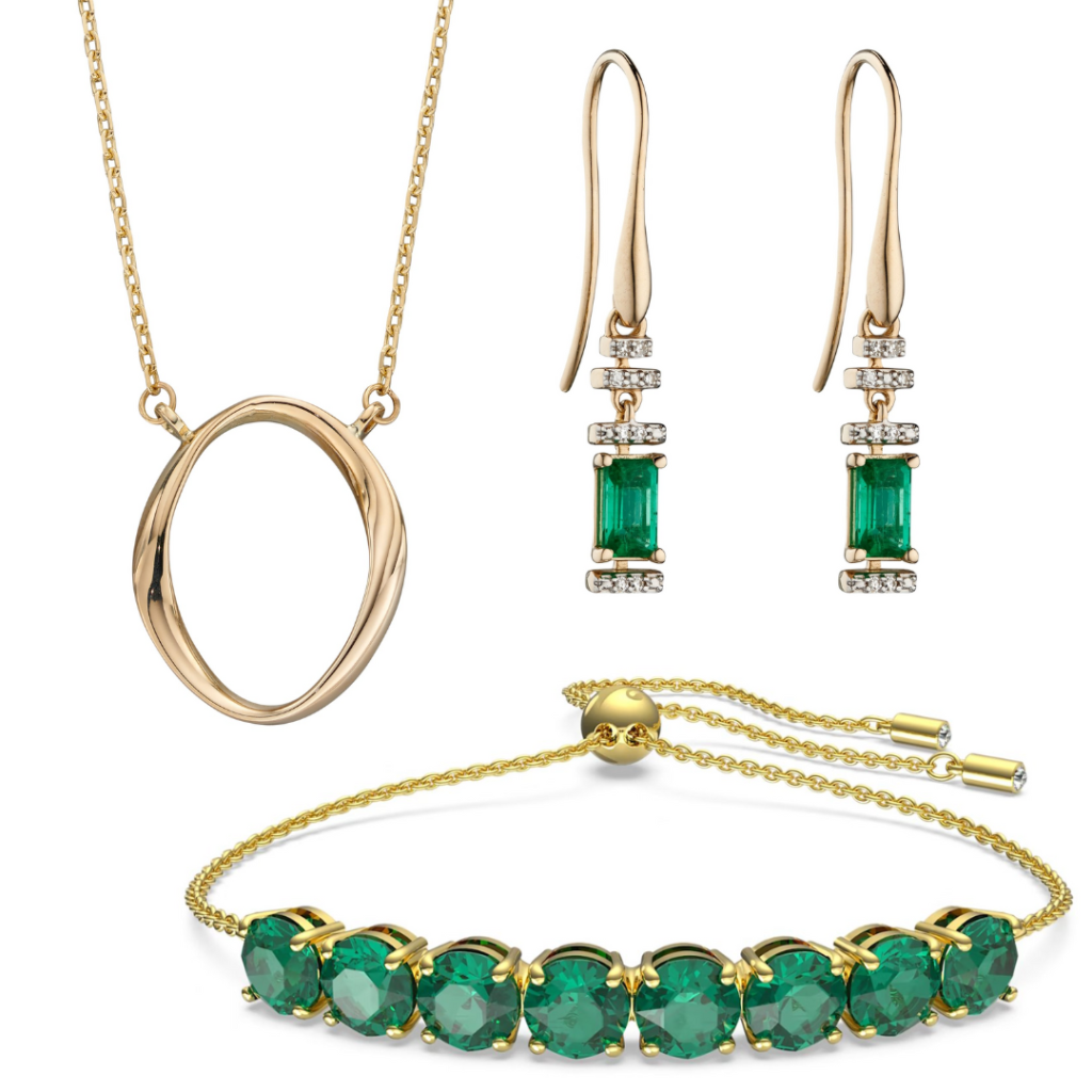 swarovski, emeralds and gold set