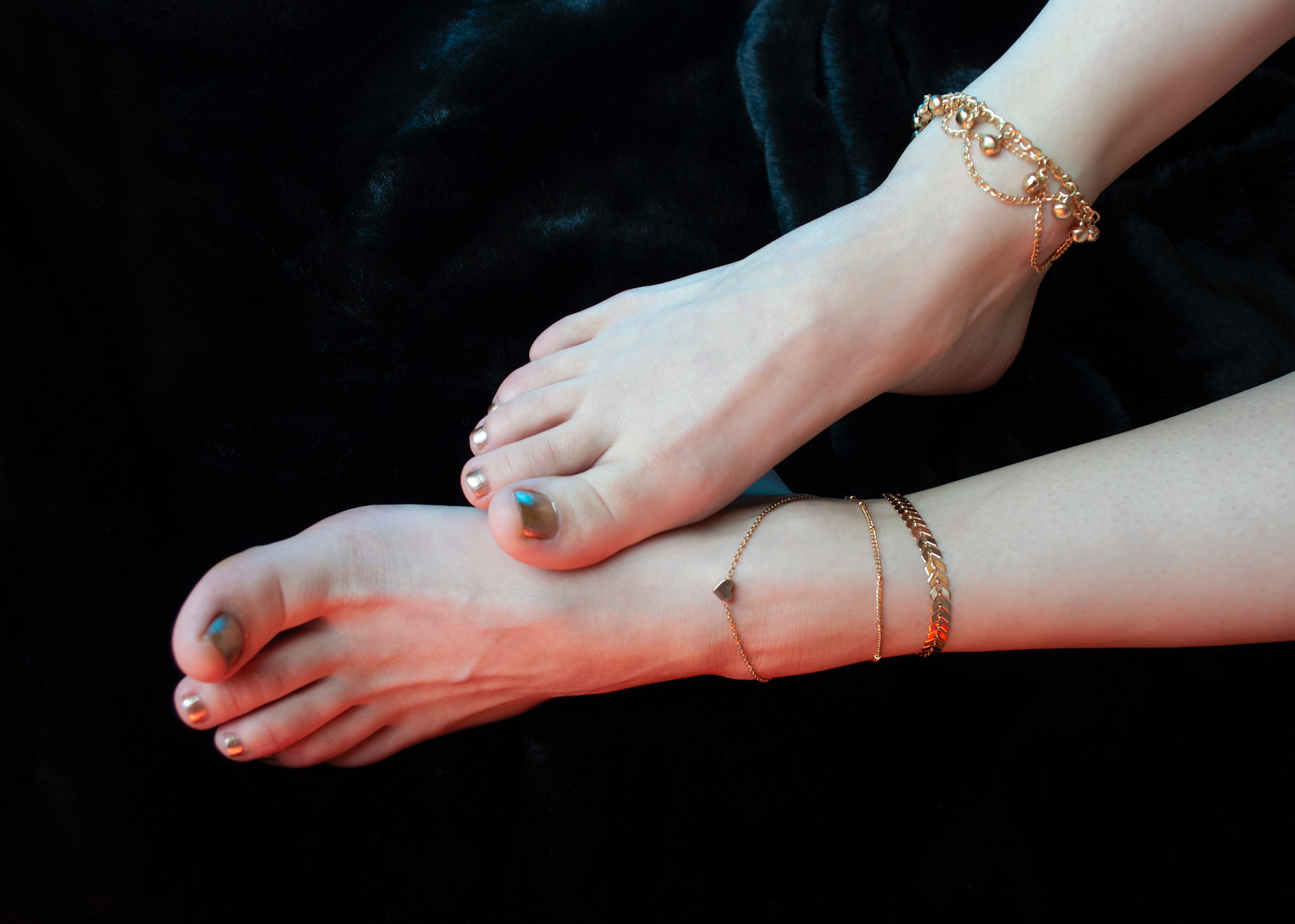 thumbnail image 2 of Crystal & Bead Ankle Bracelet Double Layer Anklet Adjustable Chain Foot Beach Jewelry Rose Gold Or Silver 2 of 13