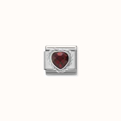 Nomination Comp. CL HEART FACETED CZ In Stainless Steel E 925 Silver Twisted Setting RED 330603/005