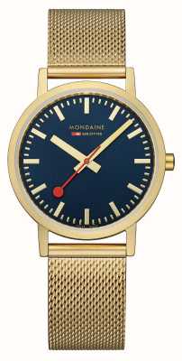 Mondaine Classic | 36mm | Blue Dial | IP Gold Mesh Bracelet A660.30314.40SBM