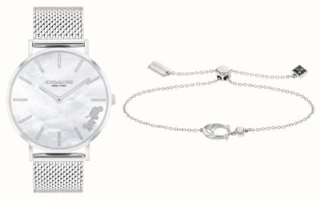 Coach Women's Perry | Gift Set | Mother-of-Pearl Dial | Steel Mesh Bracelet 14000084