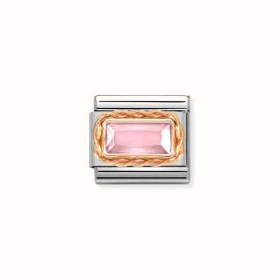 Nomination Composable Classic FACETED BAGUETTE WITH RICH SETTING in steel and 9k gold PINK 430604/003