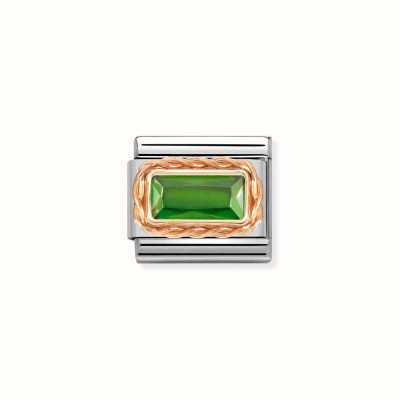 Nomination Composable Classic Stainless Steel Rose Gold Facetted Green Baguette Crystal 430604/004