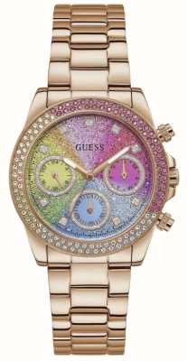 Guess Women's Sol | Rainbow Glitter Dial | Rose Gold Stainless Steel Bracelet GW0483L3