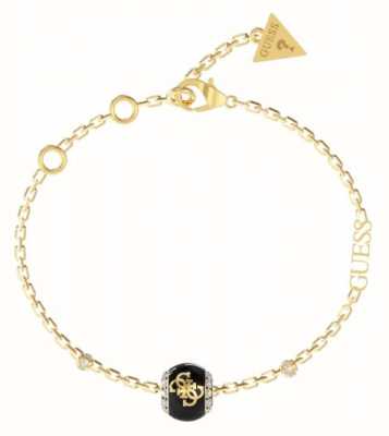 Guess Ladies 4G Black Logo Gold Plated Bracelet UBB02282YGBKL