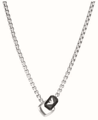 Emporio Armani Men's Necklace | Stainless Steel | Black Logo Pendant EGS2937040