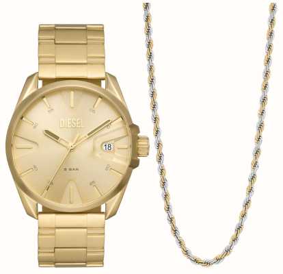 Diesel Men's MS9 Giftset | Gold-Tone Watch | Two-Tone Necklace DZ2163SET
