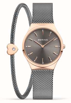 Bering Classic | Gift Set | Grey Dial | Stainless Steel Mesh | Matching Bracelet and Bead 12131-369-GWP
