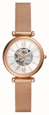 Fossil Carlie | Mother-of-Pearl Cut-Out Dial | Rose Gold-Tone Steel Mesh Bracelet ME3188