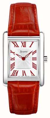 Accurist Rectangle Womens | White Dial | Red Leather Strap 71000