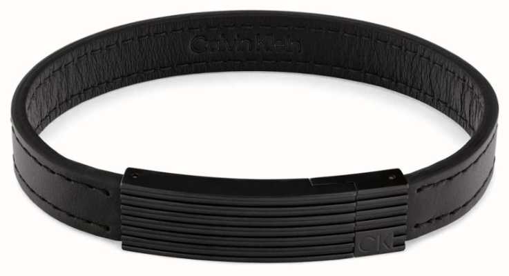 Calvin Klein Men's Bracelet | Black Leather | Black Stainless Steel 35000270