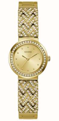 Guess Women's Treasure | Gold Dial | Gold Crystal Set Stainless Steel Bracelet GW0476L2
