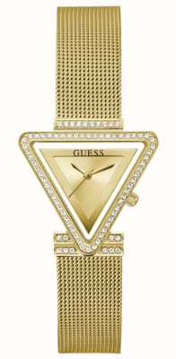 Guess Women's Fame | Gold Triangular Dial | Gold Steel Mesh Bracelet GW0508L2