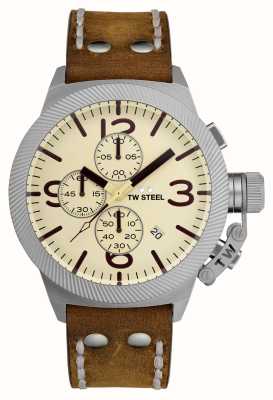 TW Steel Canteen Chronograph (45mm) Cream Dial / Brown Italian Leather Strap CS104