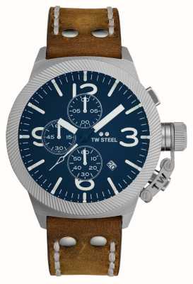 TW Steel Canteen Chronograph (45mm) Blue Dial / Brown Italian Leather Strap CS106