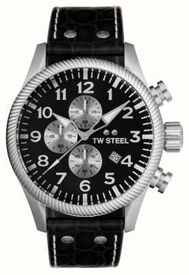 TW Steel Men's Volante | Black Chronograph Dial | Black Leather Strap VS110