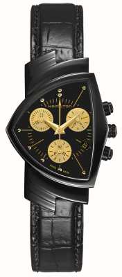 Hamilton Ventura L Chronograph Quartz Black & Gold Capsule (32mm) Black Dial / Black Leather Strap H24402730