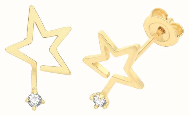 James Moore TH 9ct Yellow Gold Shooting Star Cubic Zirconia Stud Earrings ES1695