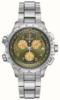 Hamilton Khaki Aviation X-Wind GMT Chronograph Quartz (46mm) Green Dial / Stainless Steel Bracelet H77932160