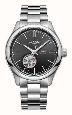 Rotary Contemporary Oxford Open-Heart Automatic (40mm) Black Sunray Dial / Stainless Steel Bracelet GB05095/04