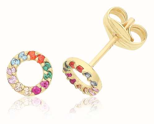 James Moore TH 9ct Yellow Gold Small Rainbow Cubic Zirconia Circle Stud Earrings ES733