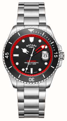 Rotary Henley Seamatic | Black and Red Dial | Stainless Steel Bracelet GB05430/81