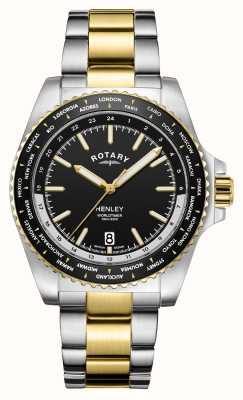 Rotary Henley | World Time | Black Dial | Two Tone Bracelet GB05371/04