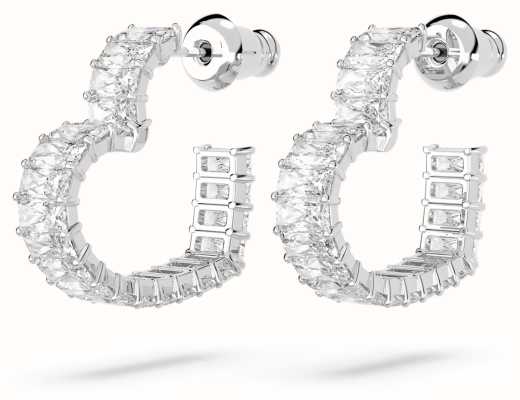 Swarovski Matrix Heart Hoop Earrings | Rhodium Plated | White Crystals 5653170
