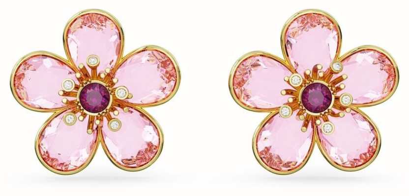 Swarovski Florere Stud Earrings | Gold-Tone Plated | Pink Crystals 5656635