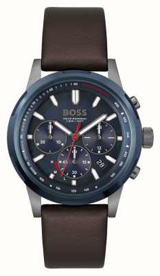 BOSS Men's Solgrade Solar Powered | Blue Chronograph Dial | Brown Leather Strap 1514030