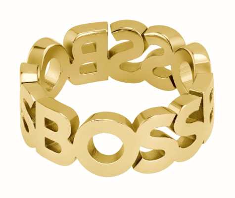 BOSS Jewellery Men's Kassy Ring | Gold IP Stainless Steel | Logo Design | Large 1580446L
