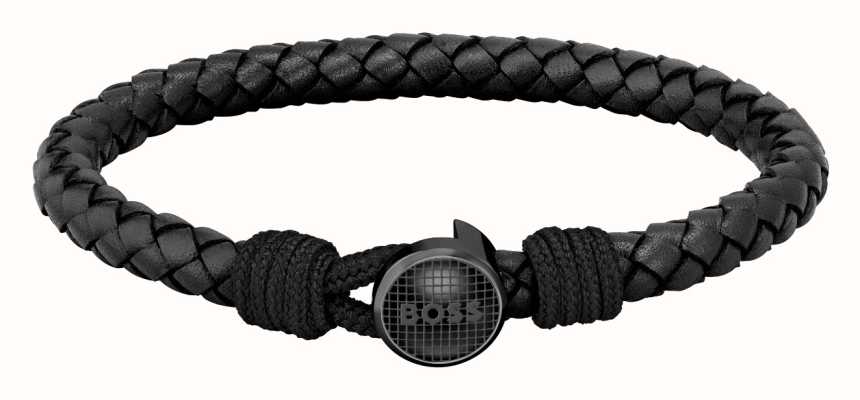 BOSS Jewellery Men's Thad Bracelet | Black Braided Leather | Black Stainless Steel 1580468M