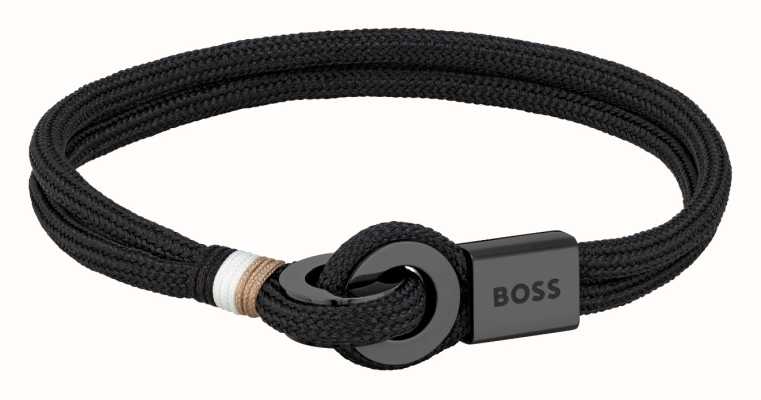 BOSS Jewellery Men's Thad Bracelet | Black Nylon Cord | Stainless Steel 1580472M