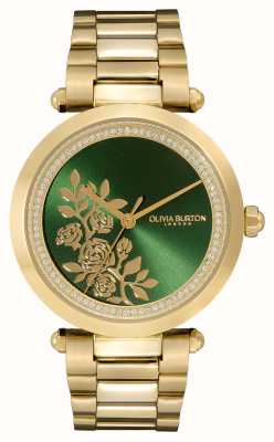 Olivia Burton Signature | Green Floral Dial | Gold Stainless Steel Bracelet 24000043