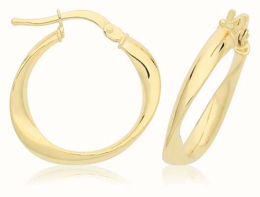James Moore TH 9ct Yellow Gold 15mm Smooth Twist Hoop Earrings ER1204-15