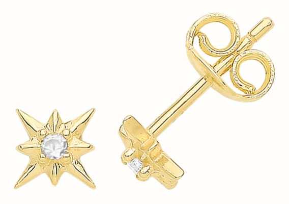 James Moore TH 9ct Yellow Gold 8 Point Mini Star Cubic Zirconia Stud Earrings ES1689