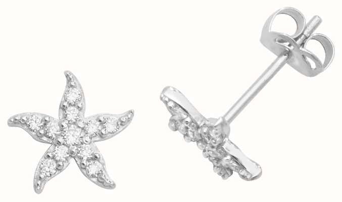 James Moore TH 9ct White Gold Cubic Zirconia Starfish Stud Earrings ES459W