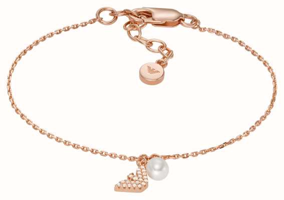 Emporio Armani Logo and Pearl Bracelet | Rose Gold Sterling Silver EG3575221